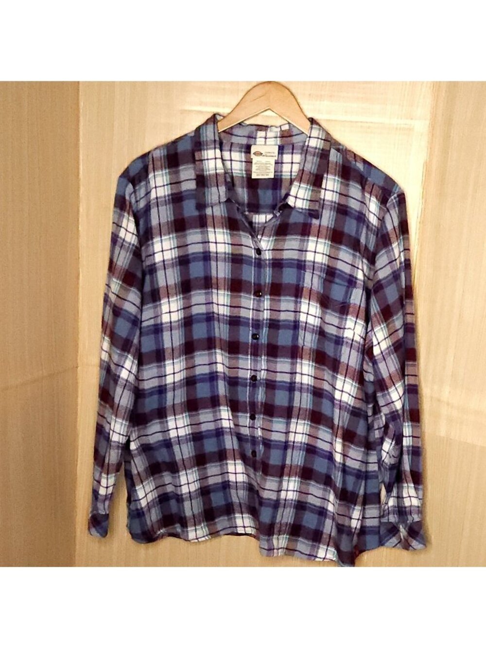 Dickies Womens Plus Purple White Plaid Flannel Button Down 3X